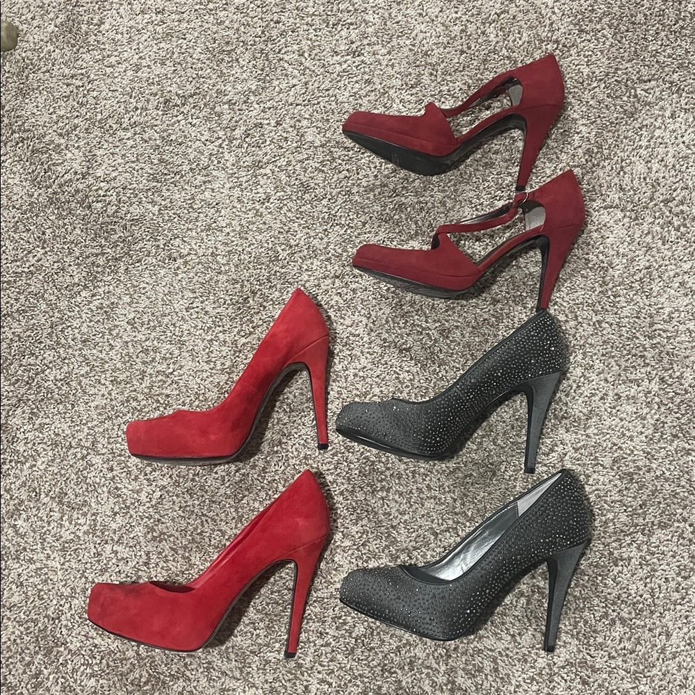 3 PAIR OF HEELS
NIB 2 Pair of Red Heel Pump SZ 8
Graphite Shoes SZ 8 worn once